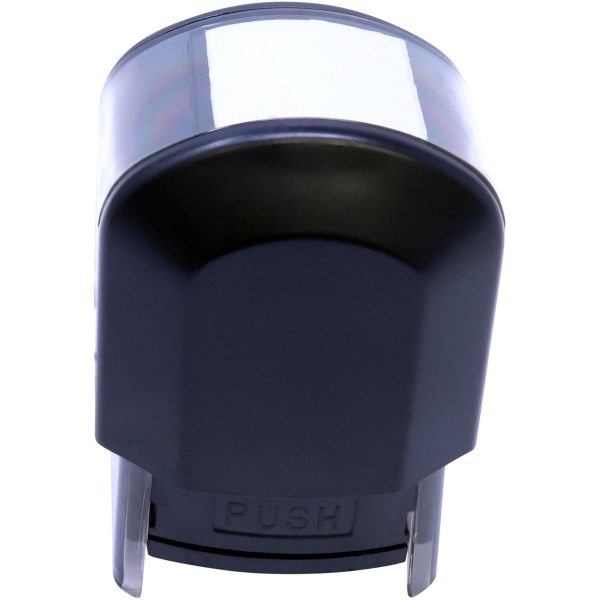 Close-up of PUSH button switch on a control device, featuring the press-to-start interface for appliances and electronics power control.