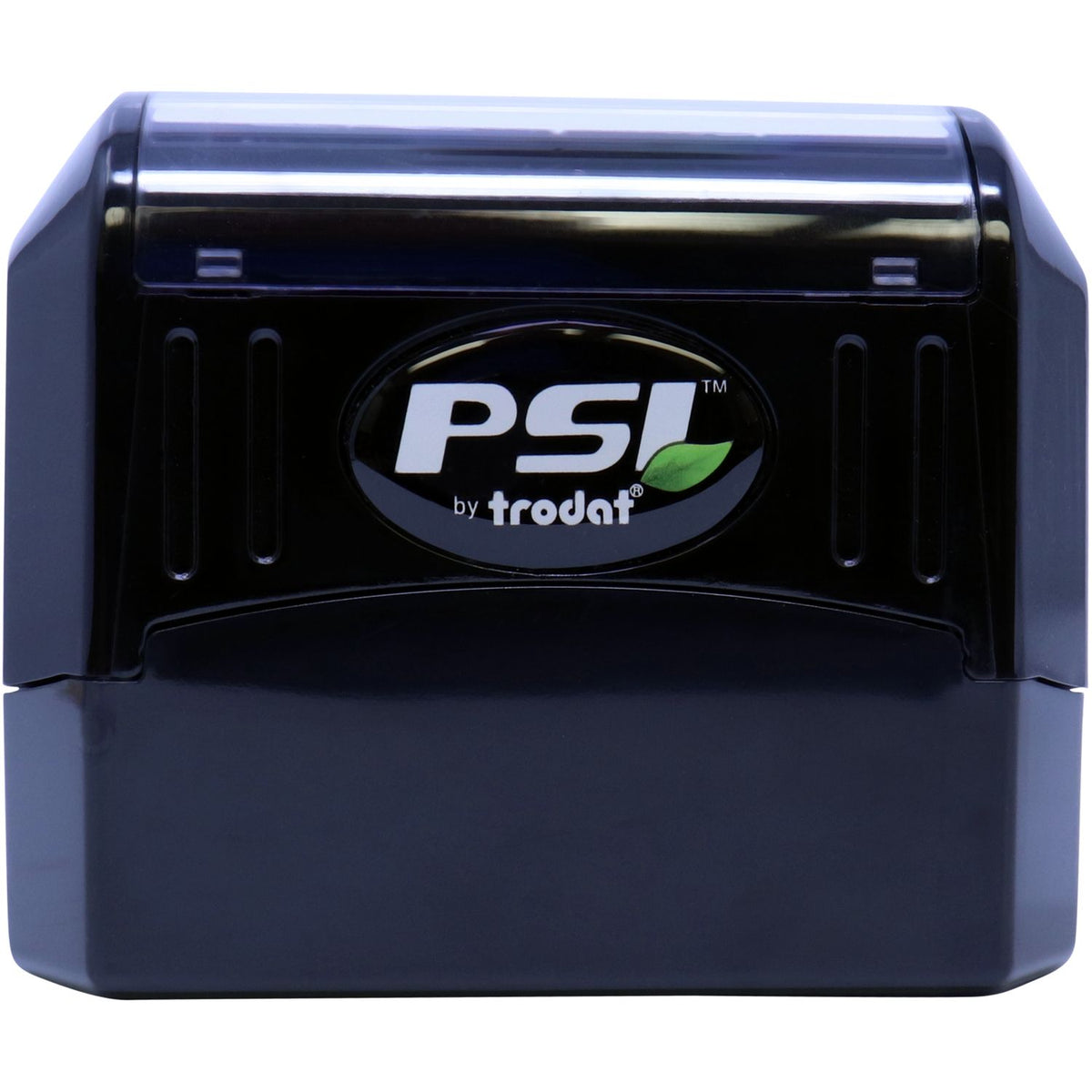Trodat PS1 self-inking stamp device front view showing PSI logo, used for ink stamping and address labeling in offices, mailrooms, and business use.