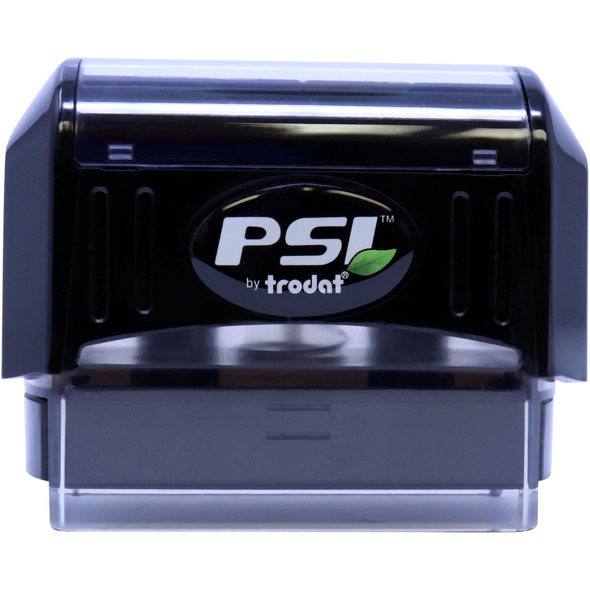 Trodat PSi self-inking stamp front view showing PSI logo, designed for fast, clean ink impressions on documents