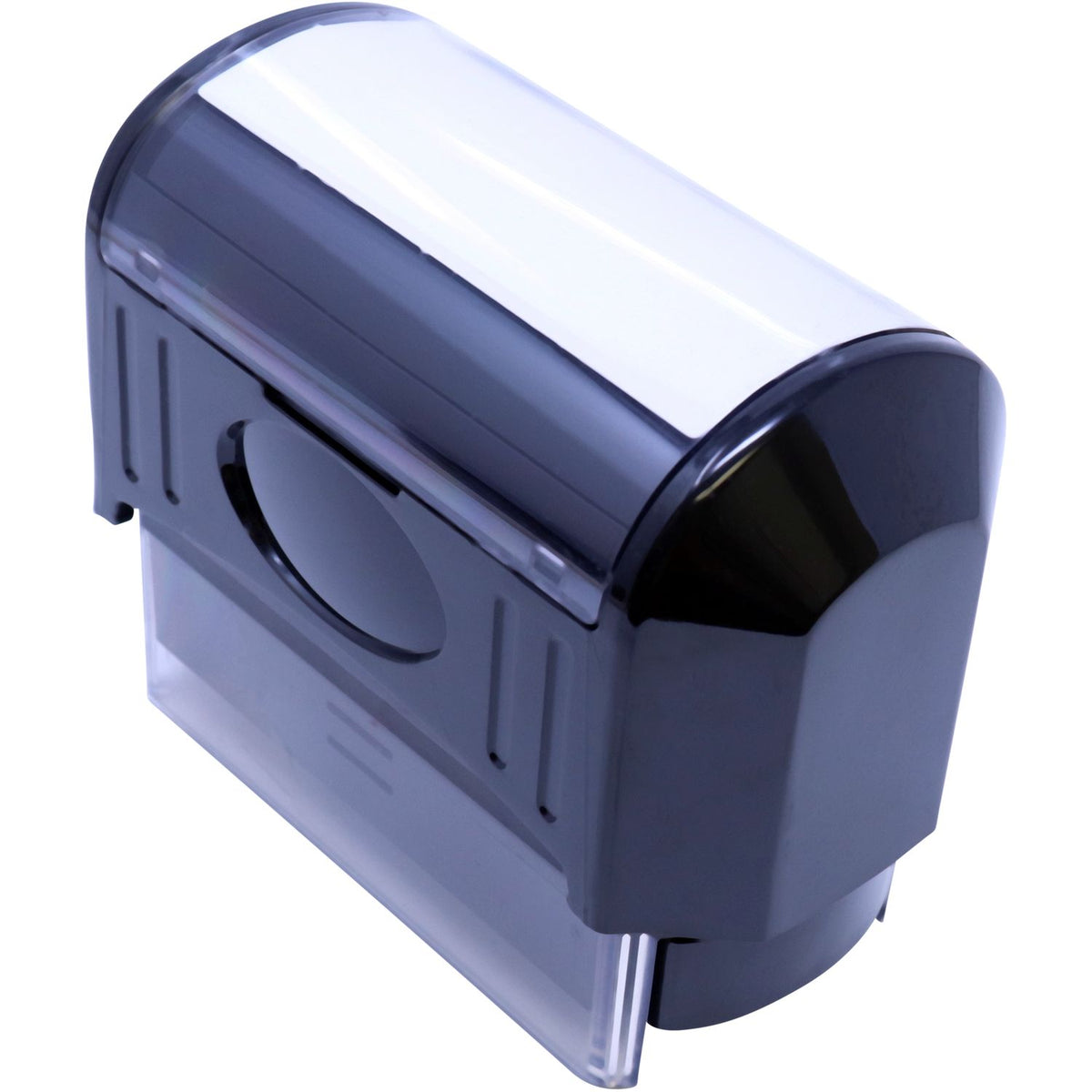 Close-up of blue portable device intake with transparent sensor window, highlighting a product part for replacement or repair.