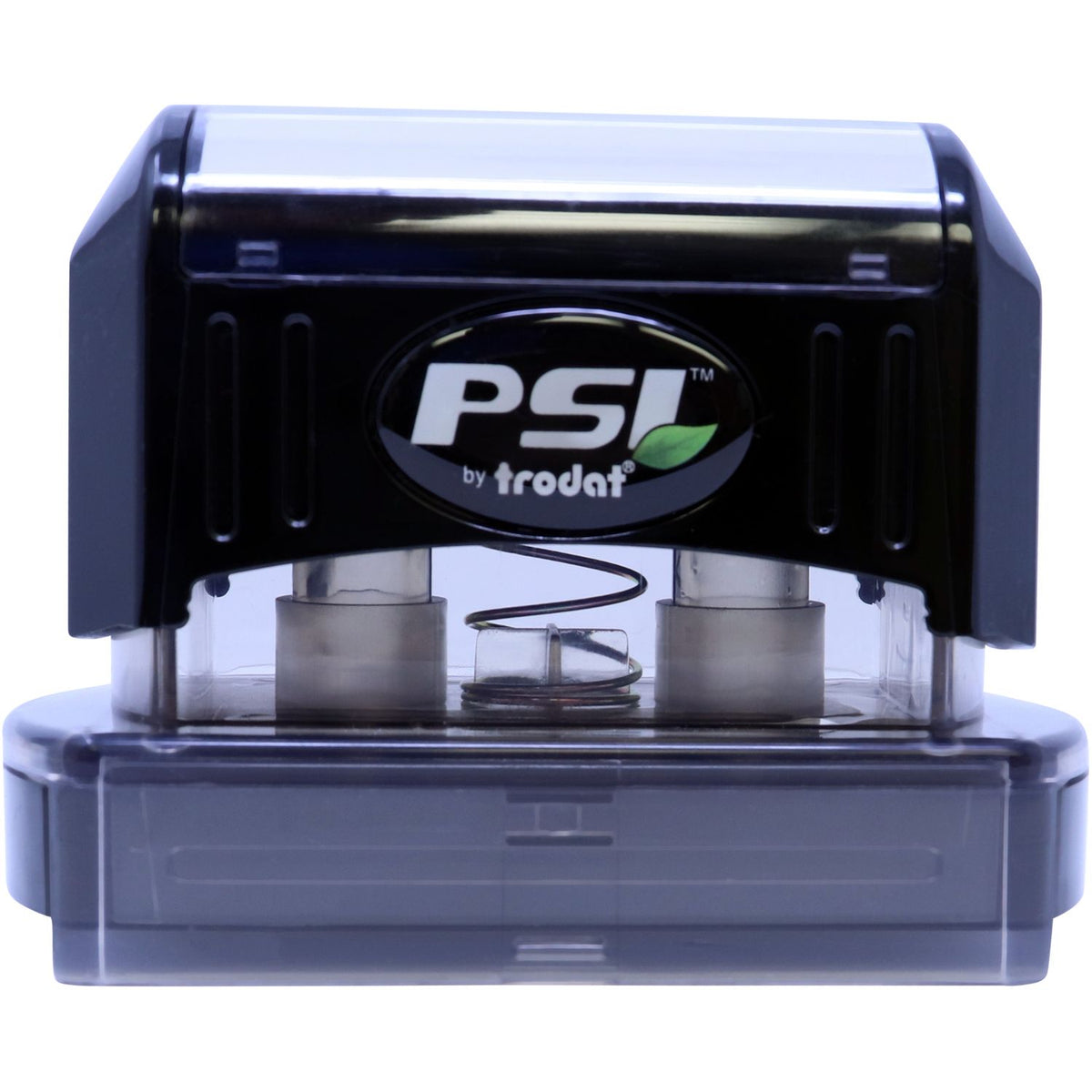 Trodat PST self-inking stamp head close-up showing ink roller mechanism for fast document marking