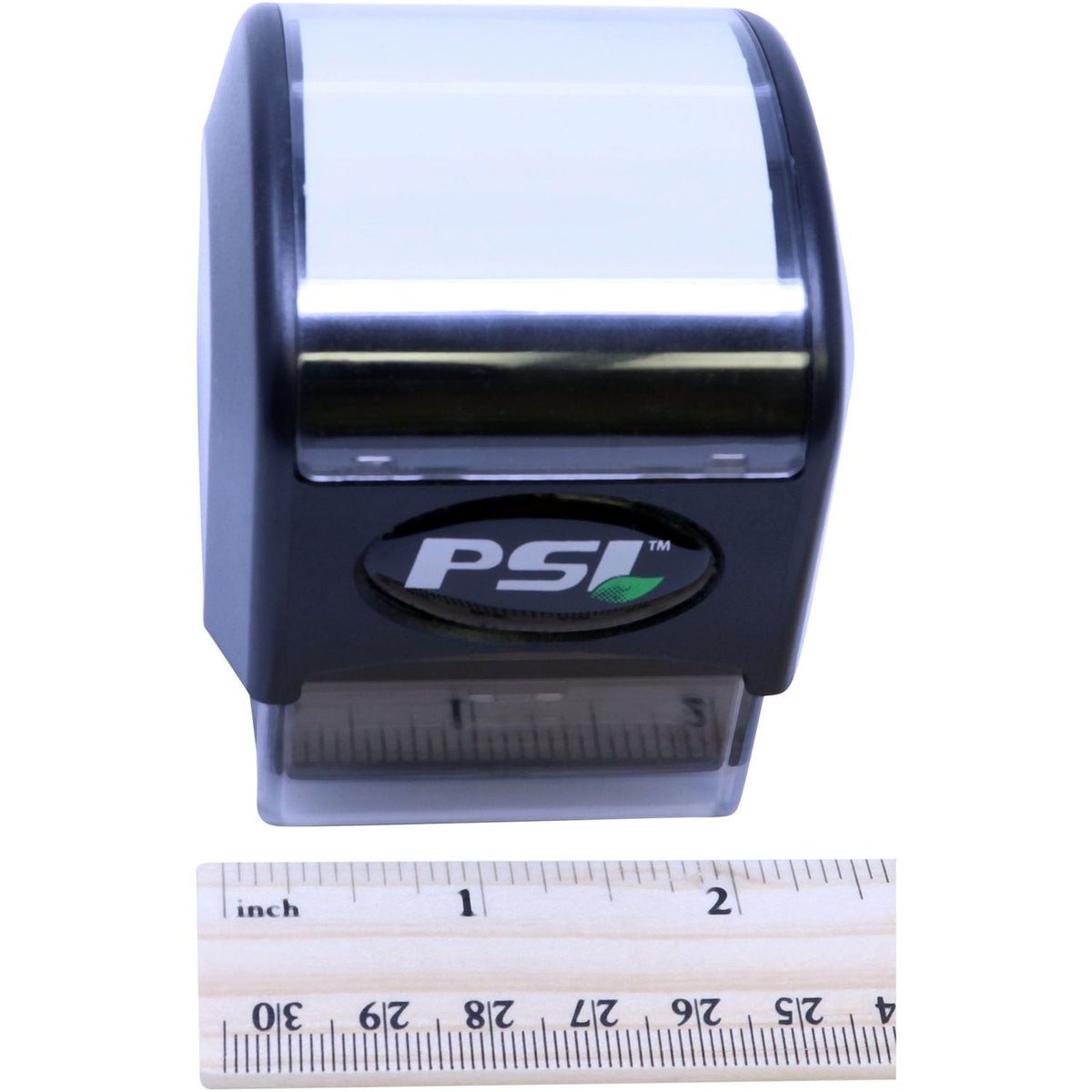 PSI-branded compact measuring device shown with a ruler for product sizing and dimension reference in a listing