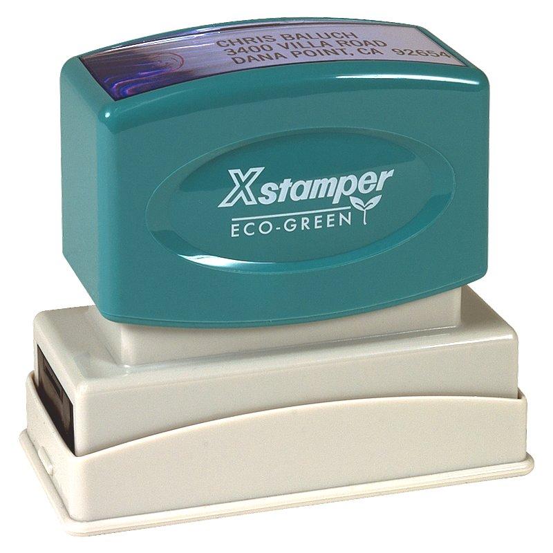 Xstamper Eco-Green self-inking date stamp with durable housingproduct image for office labeling and stamping.