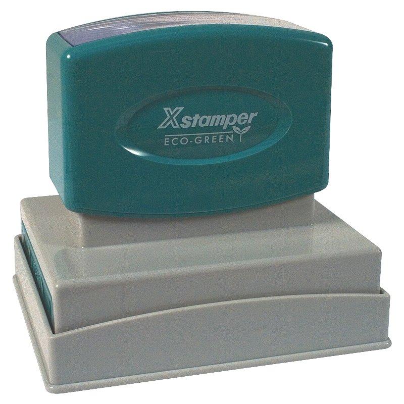 Xstamper Eco-Green self-inking stamp with ink pad base for professional date and text stamping in office and home use