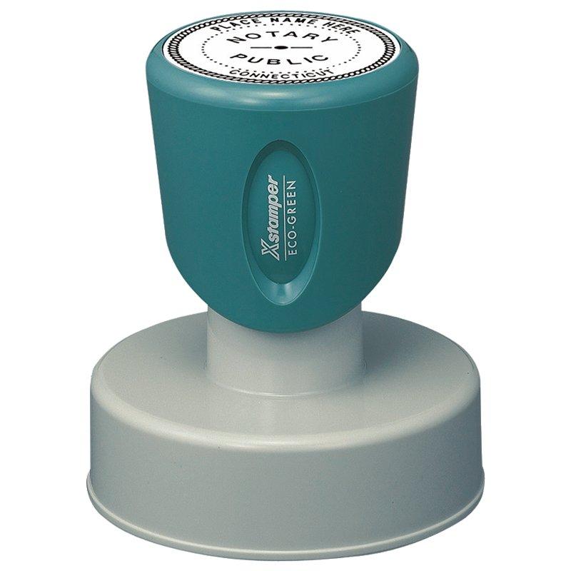 Blue self-inking Notary Public stamp, used to authenticate documents and verify signatures for official paperwork.