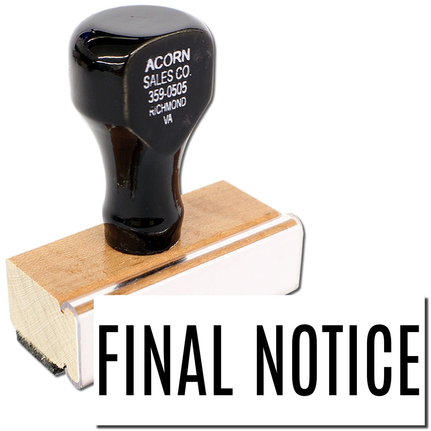 Acorn Sales Co. stamp on wooden block with Final Notice message for billing and account collection, customer notice marketing image.