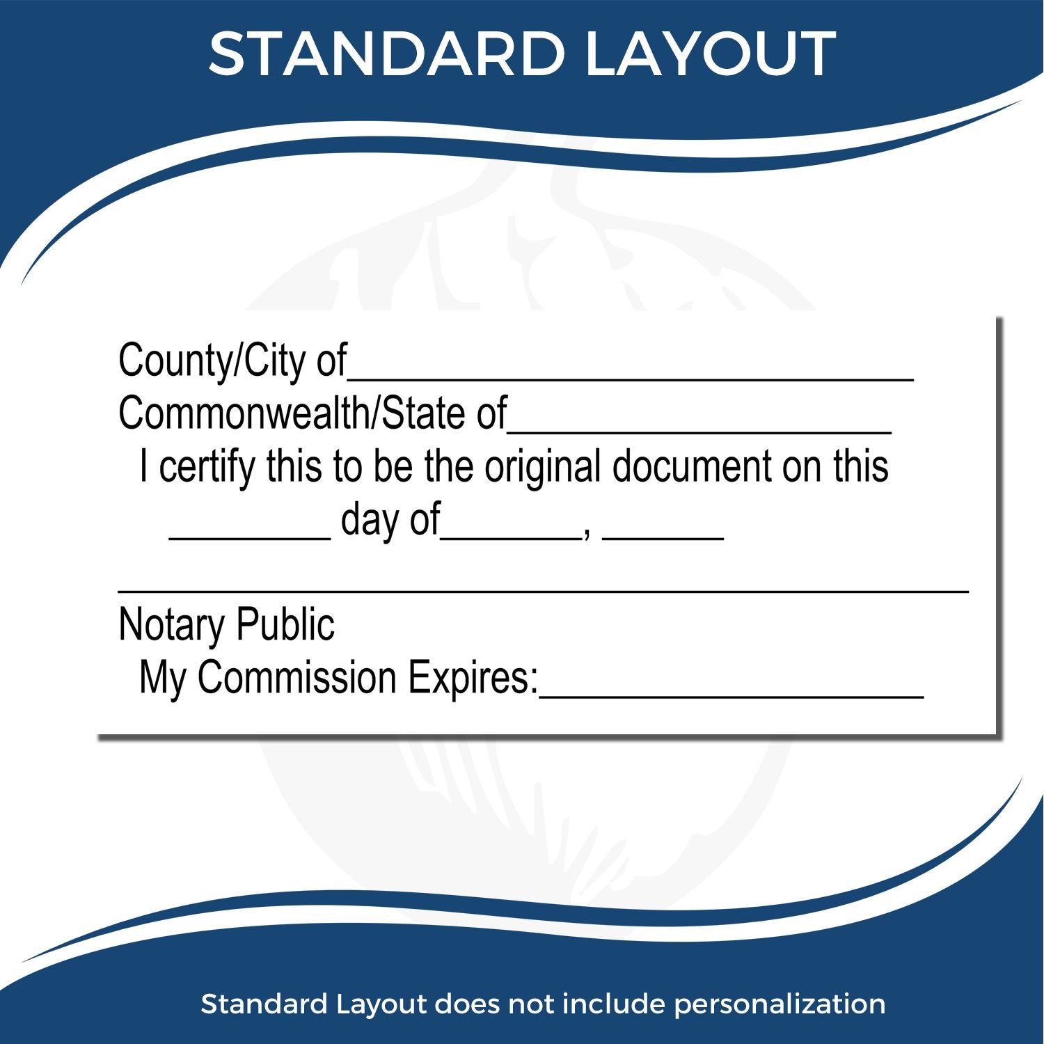Standard notary acknowledgment form template with county, state, date, and commission expiration lines in a blue standard layout.
