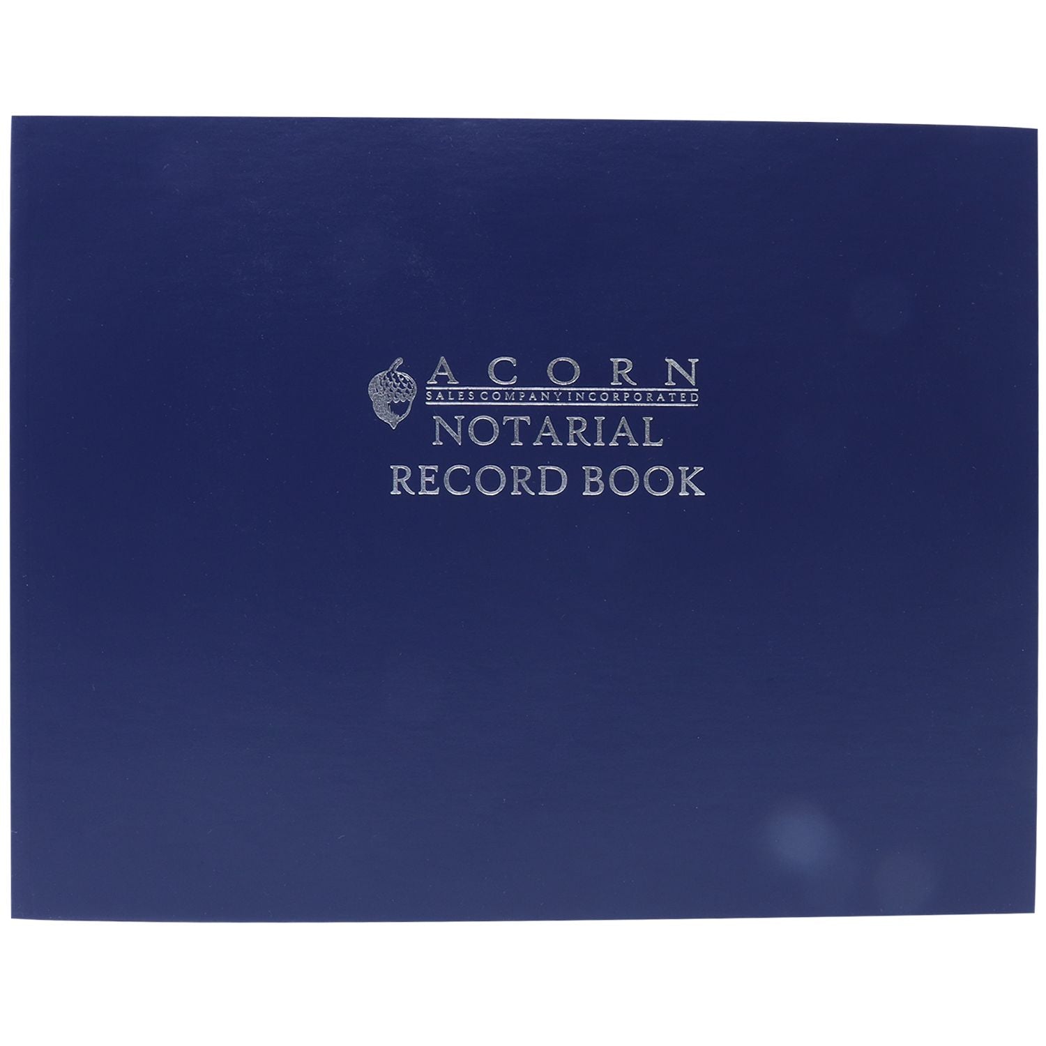 Blue Acorn Notarial Record Book cover with embossed silver logo and title, professional legal office record binder.