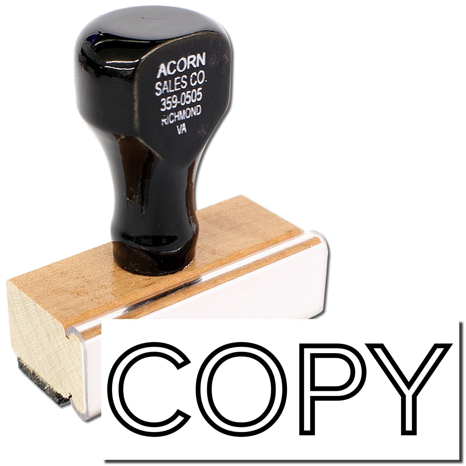 Acorn Sales Co. rubber copy stamp with 359-0505 Richmond VA phone number for document imprinting