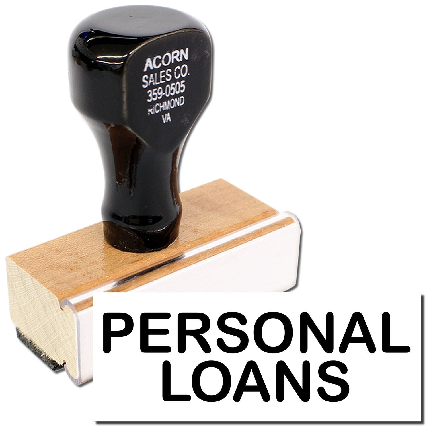 Acorn Sales Co. personal loans promotional image with stamped knob and Personal Loans text for financing services