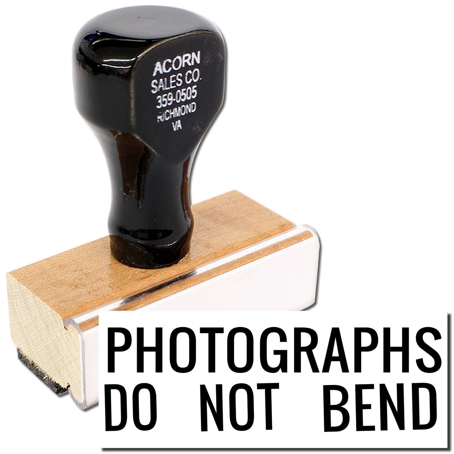 Acorn Sales Co. black golf club head on display block with PHOTOGRAPHS DO NOT BEND, showing club-only product image