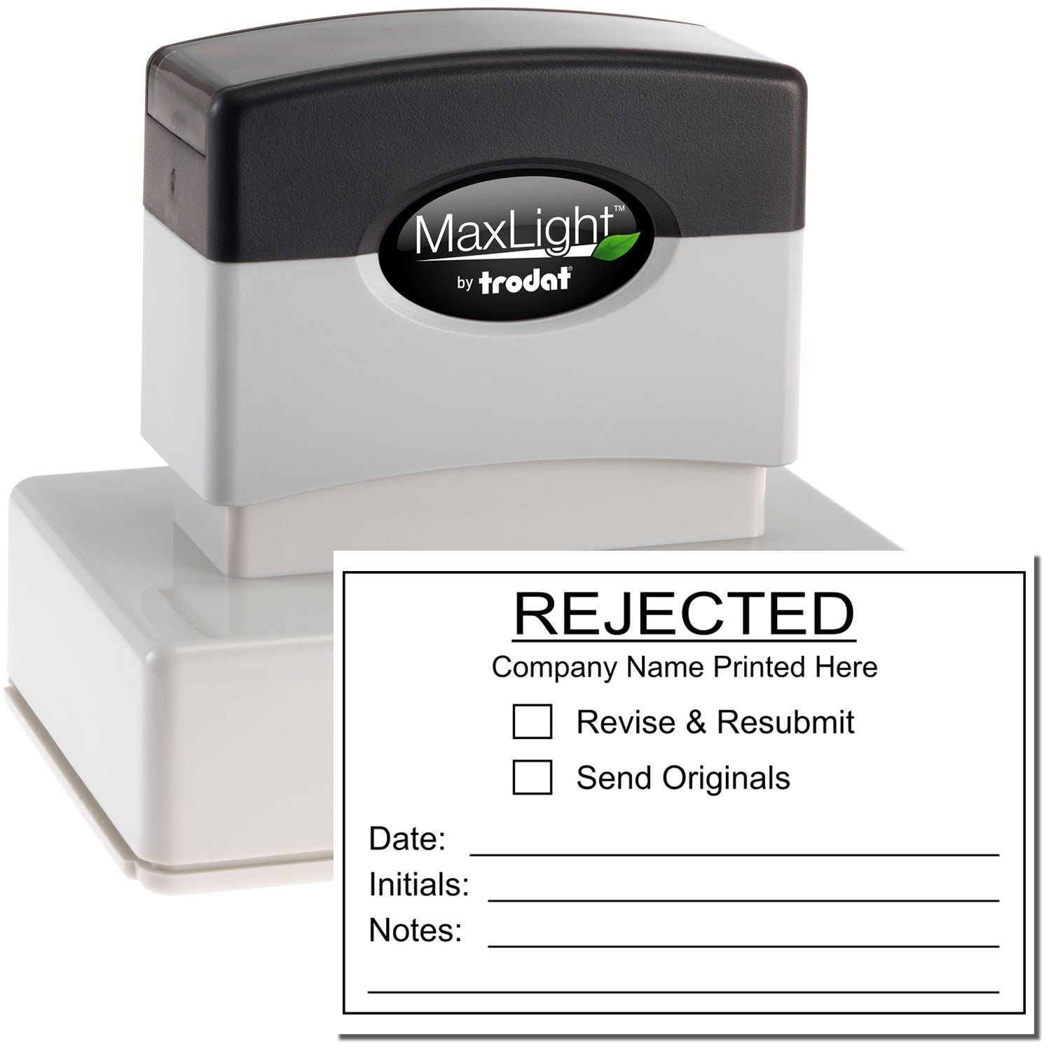 MaxLight by Trodat rejected self-inking stamp with custom approval form imprint template