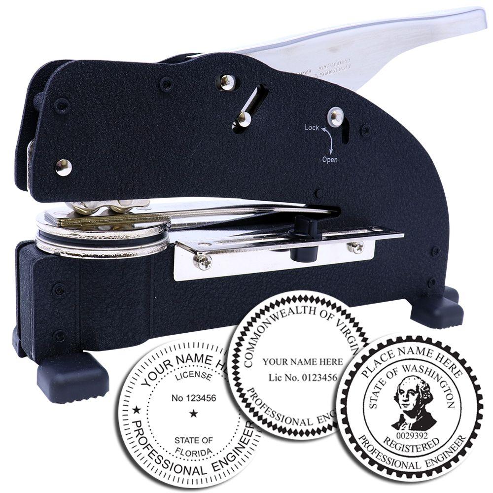 Heavy-duty desk embosser stamp machine for professional engineer seals and custom state license embossing.