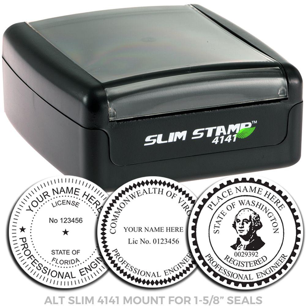 Slim Stamp 4141 mount for 1-5/8 inch professional engineer seals with custom state license stamp examples