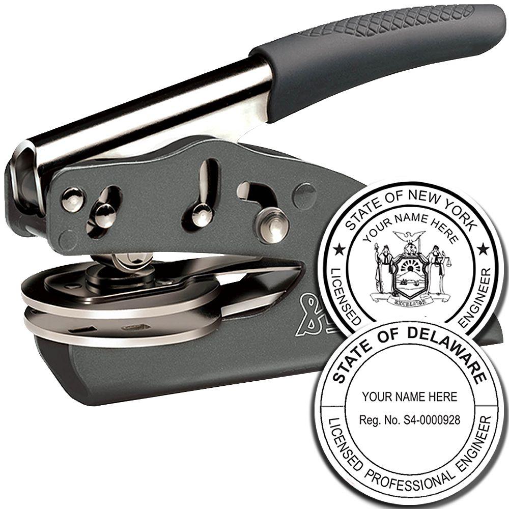 Professional engineer seal embosser stamp with custom New York and Delaware PE license design
