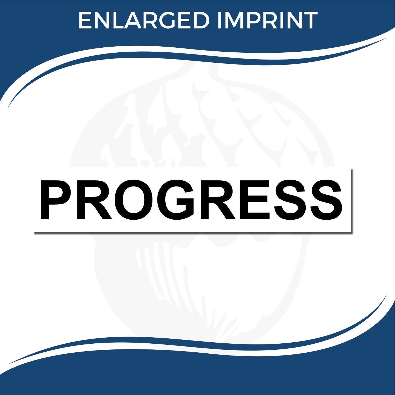 Progress enlarged imprint logo design with blue and white corporate banner background.