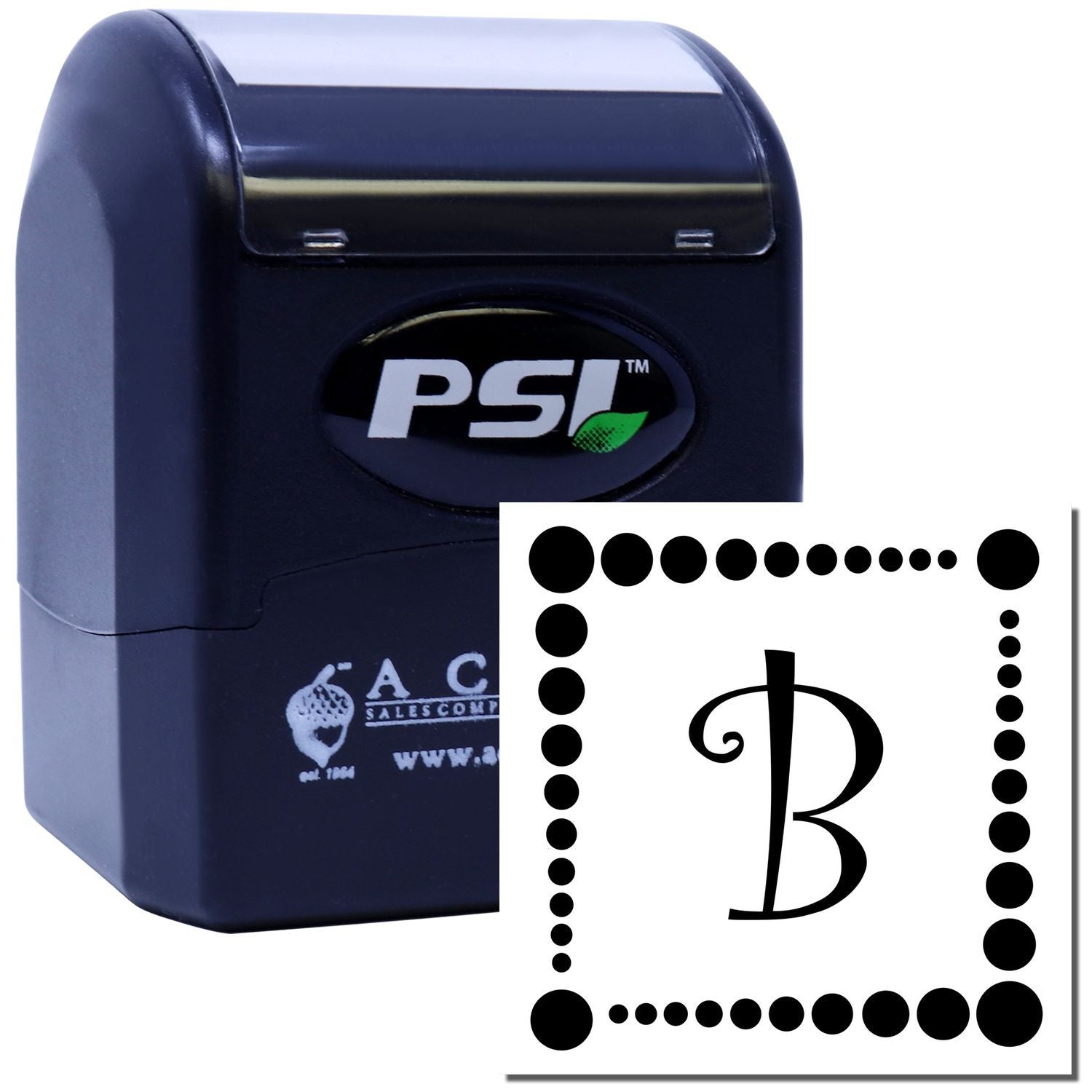 PSI self-inking rubber stamp with custom monogram B, ideal for personalized business branding