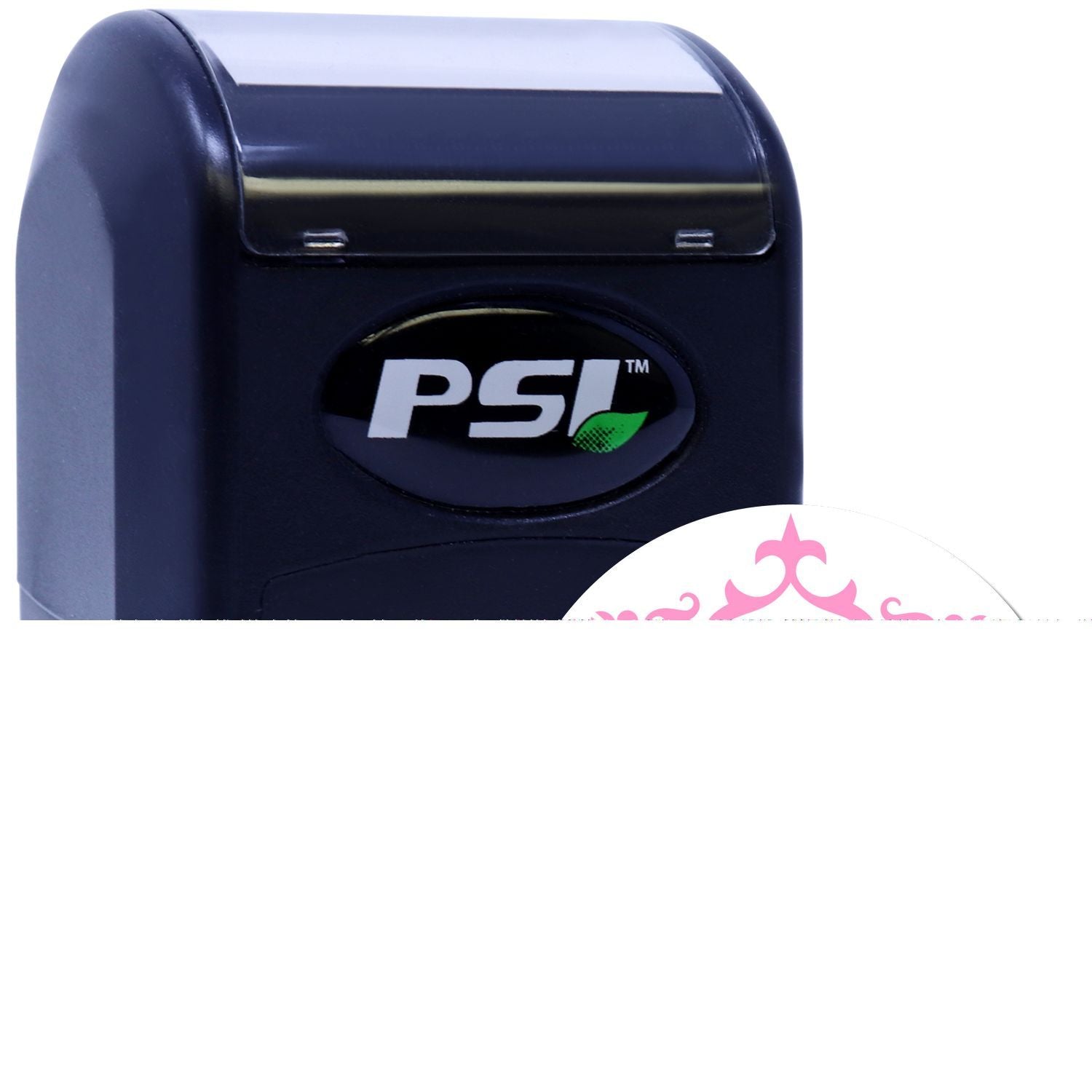 PSI self-inking rubber stamp with custom logo, ideal for business branding, office use, and personalized stamping.