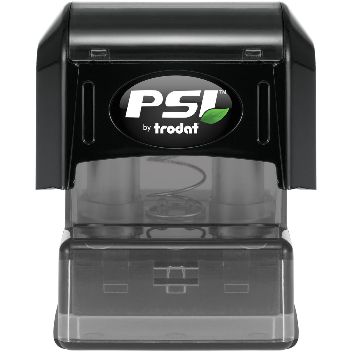 Trodat PS1 self-inking stamp front view showing PS1 by trodat logo for office labeling, paperwork, and document approval stamping.