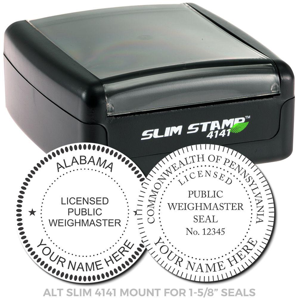 Slim Stamp 4141 mount for 1-5/8 inch public weighmaster seal embossing stamps with custom state seal design