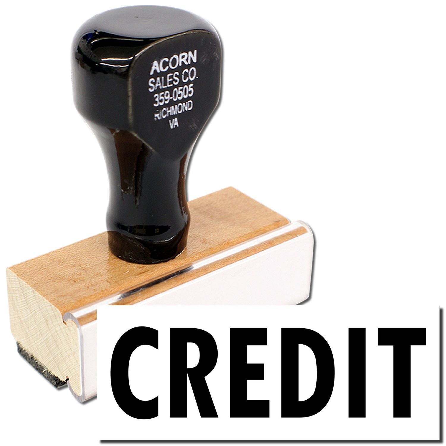 Black CREDIT rubber stamp with wooden handle, office stationery tool for document marking