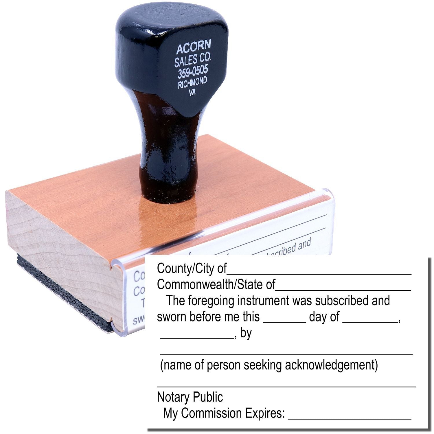 Notary public rubber stamp on acknowledgment form, legal document authentication seal for official notarization services