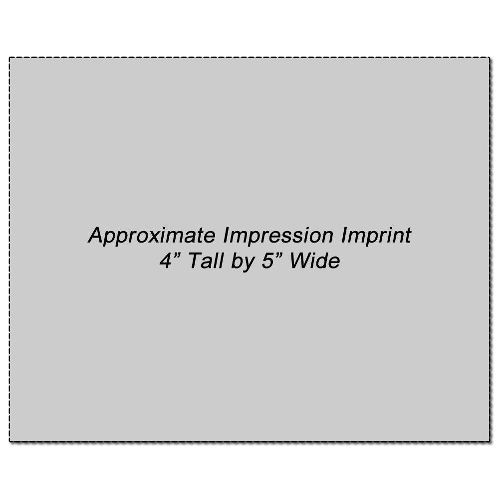 Approximate imprint impression area 4-inch tall by 5-inch wide on product for custom branding sizing guide