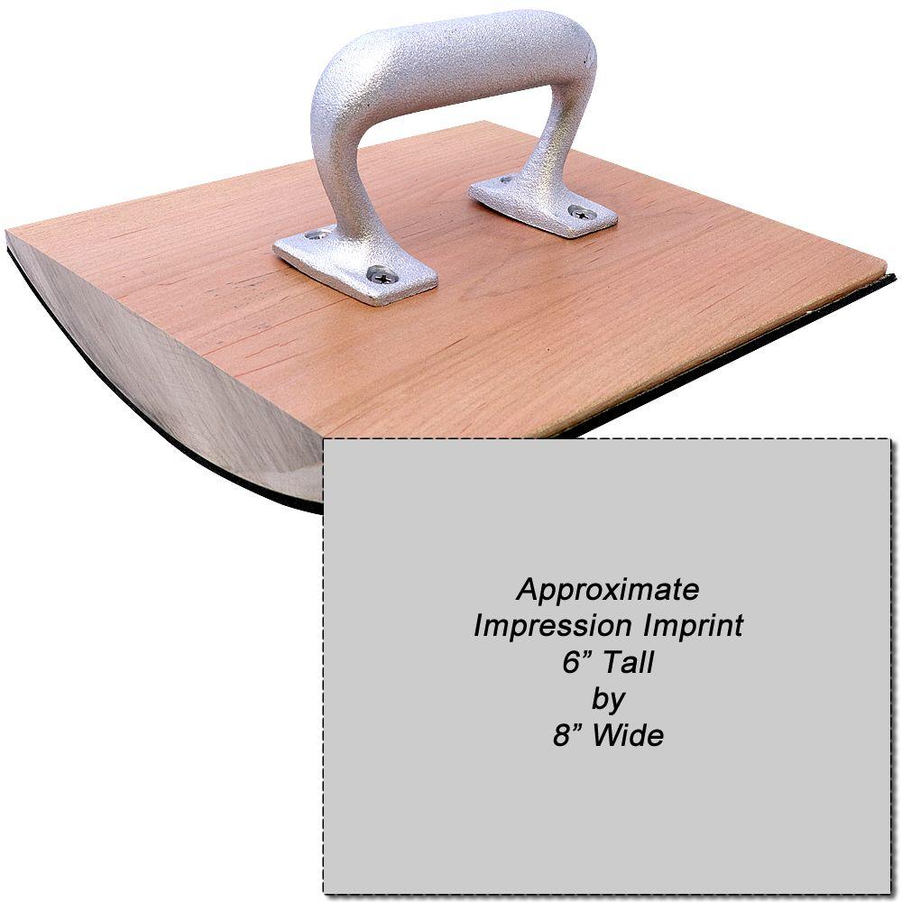 Concrete stamping mat board with two pull handles, showing approximate 6x8 inch impression for textured patios.