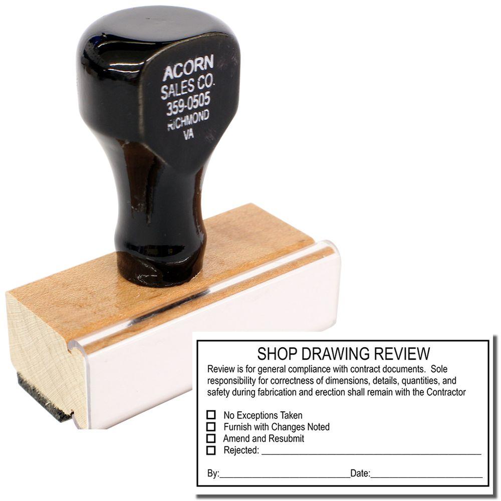 Shop drawing review stamp on a construction submittal approval form, isolated on white background.