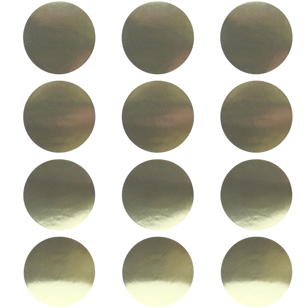 Grid of metallic gold circular samples arranged on a white background, showcasing reflective foil texture and gradient sheen
