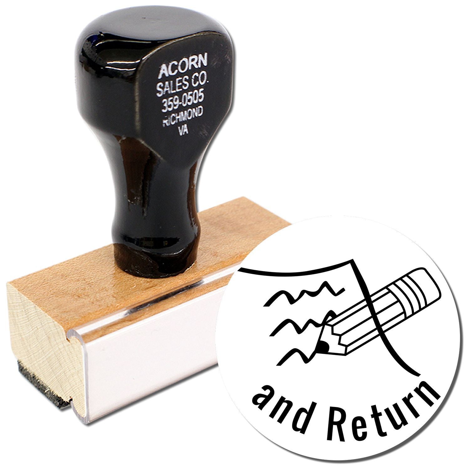 Self-inking rubber stamp with and Return message for office document handling and return requests