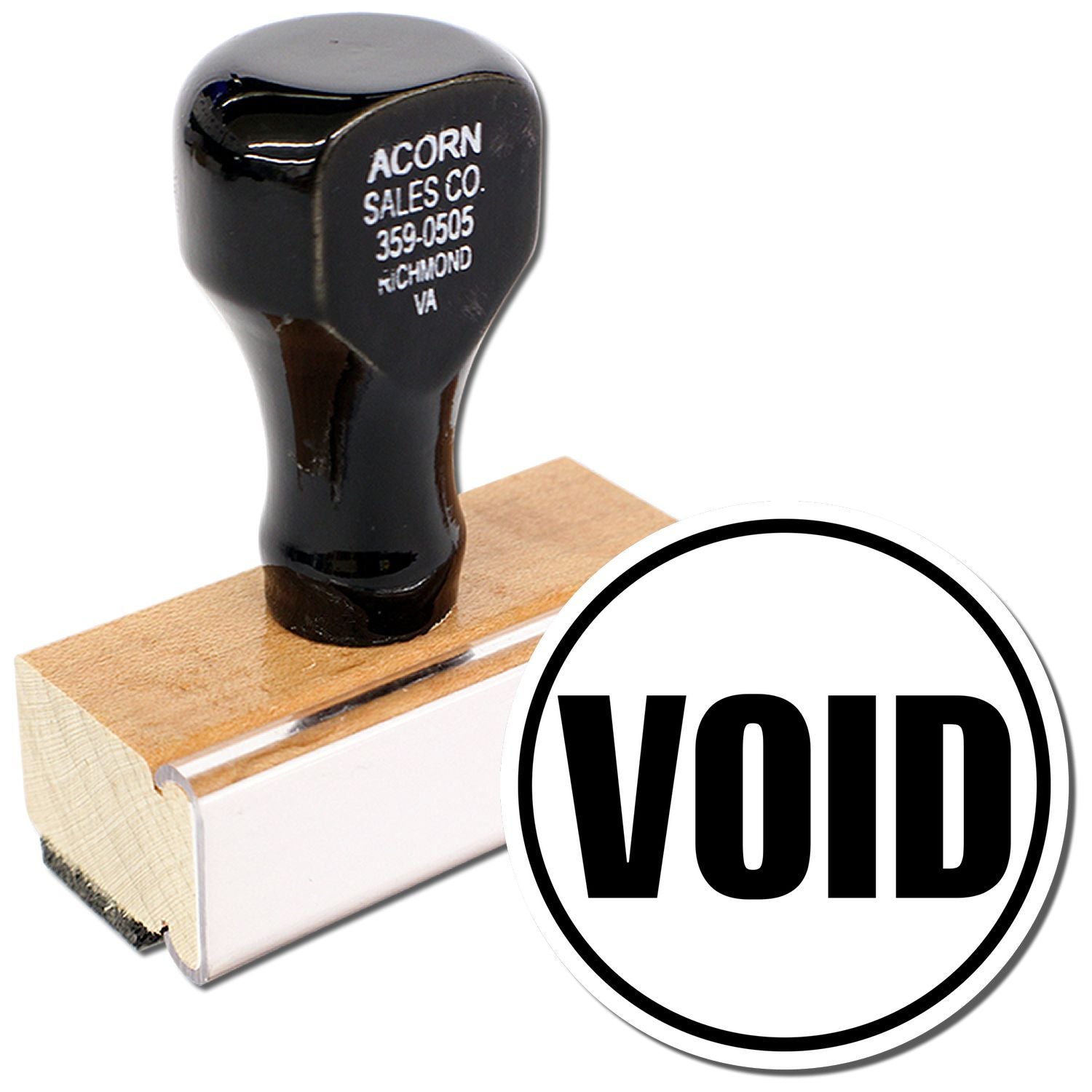 VOID rubber stamp with wooden handle, black office stamp isolated on white background