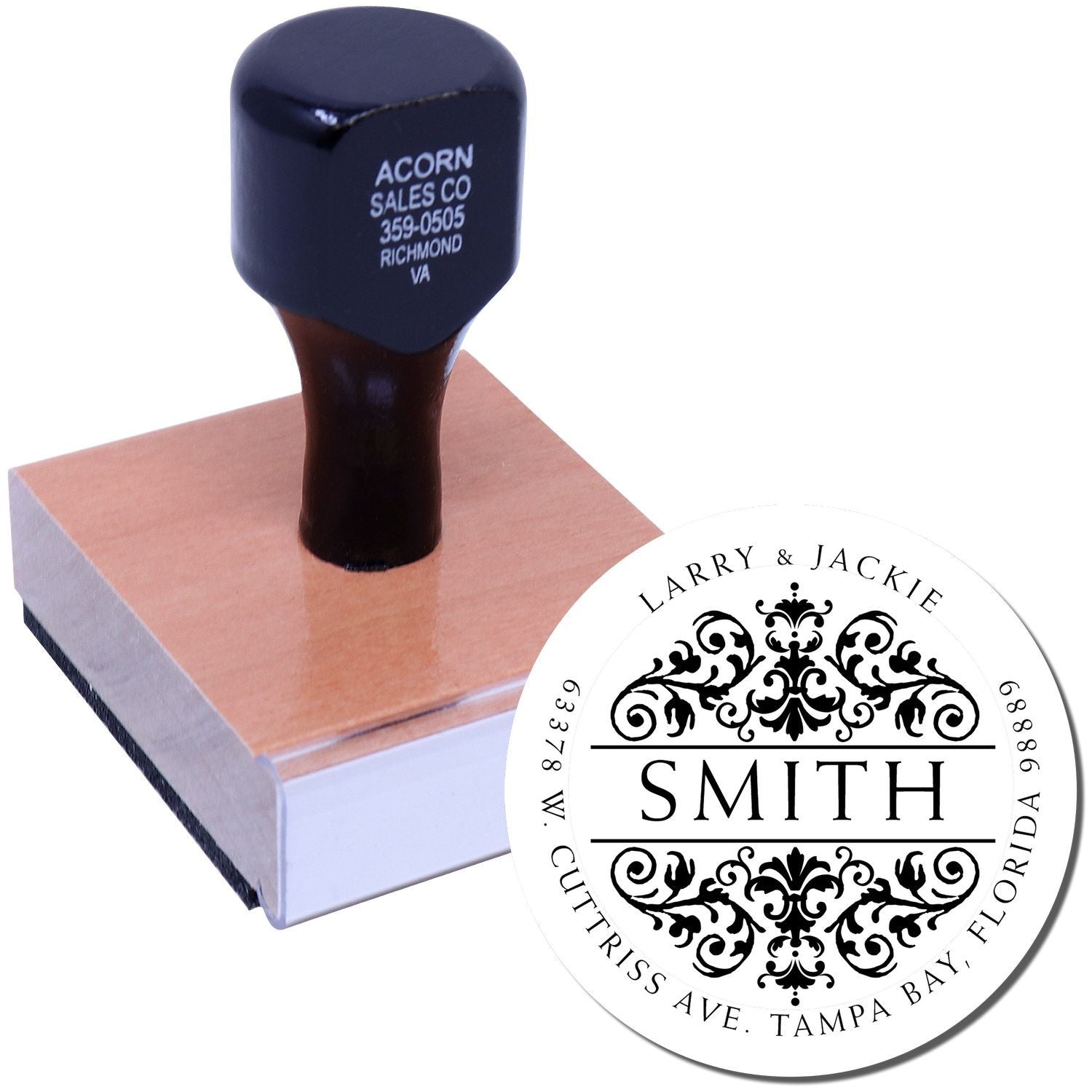 Custom self-inking rubber stamp with personalized monogram address design for weddings, business, or return mail.