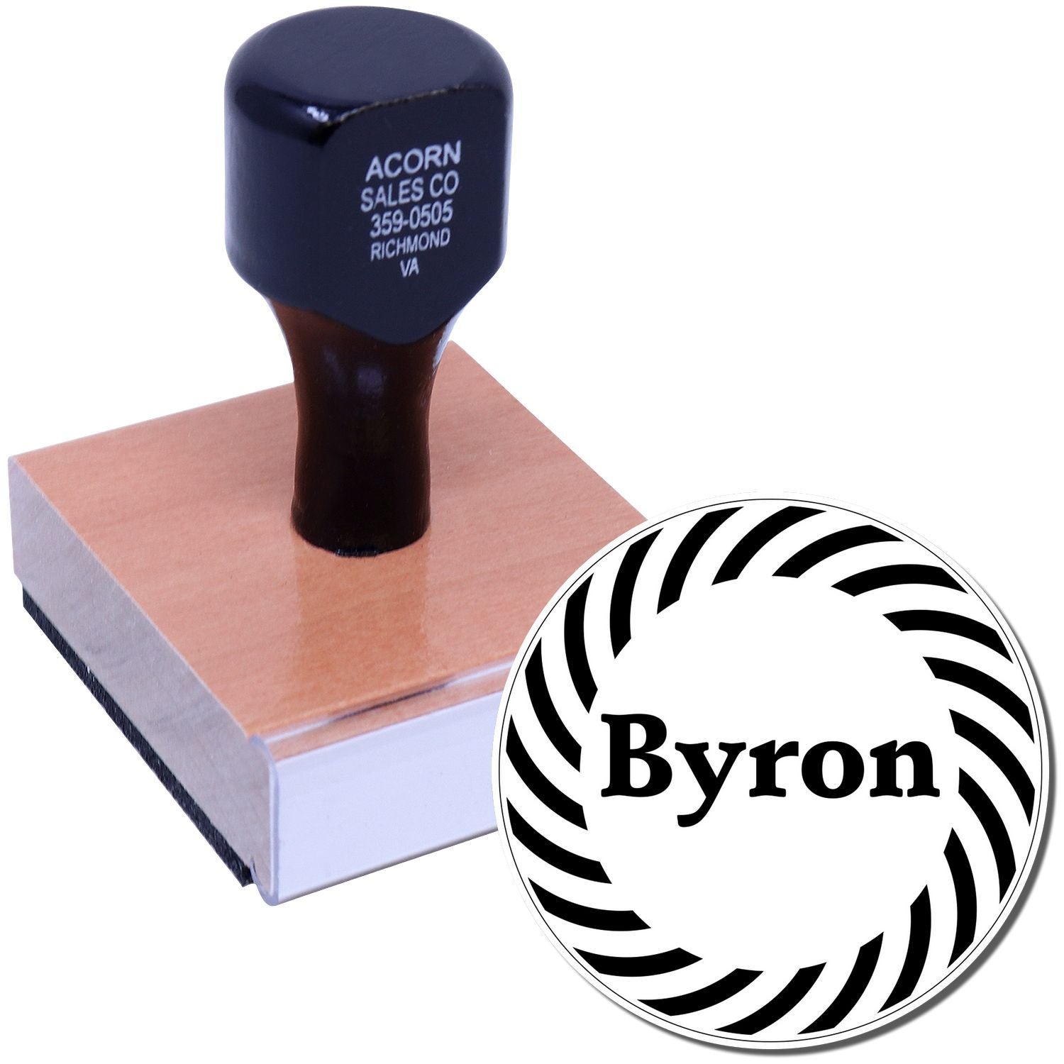 Custom rubber stamp with round Byron logo design for business branding and packaging