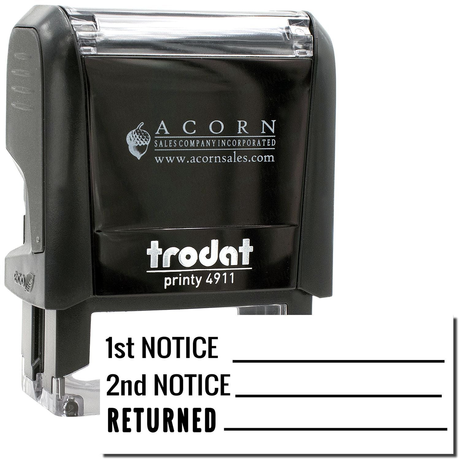 Trodat Printy 4911 self-inking notice stamp for 1st notice, 2nd notice, and returned mail marking