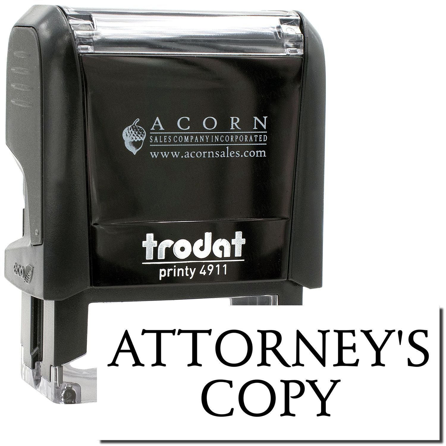 Trodat Printy 4911 self-inking attorneys copy stamp by Acorn Sales, black custom office stamp for legal documents.