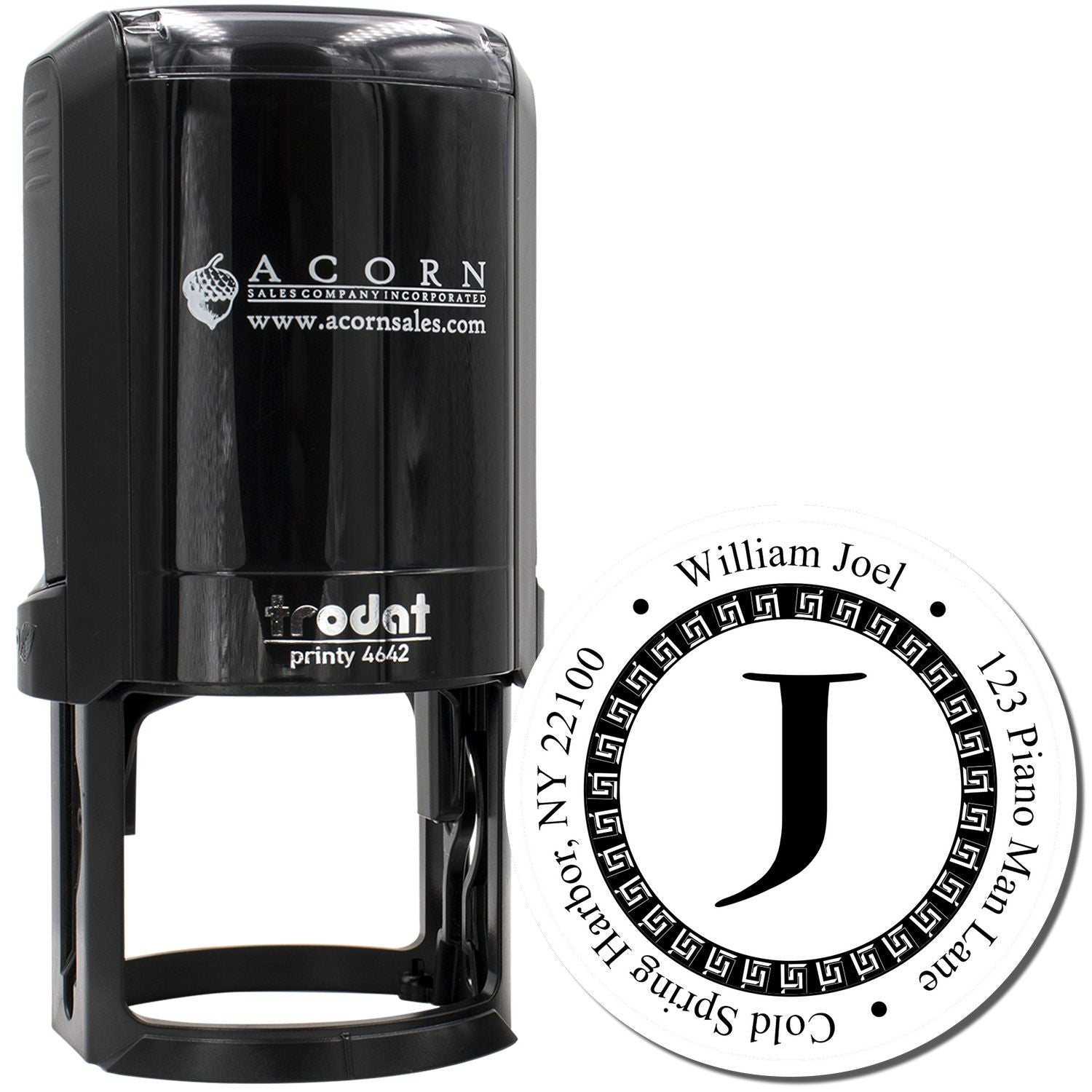 Custom self-inking rubber stamp with personalized monogram initial J design for business branding and labeling
