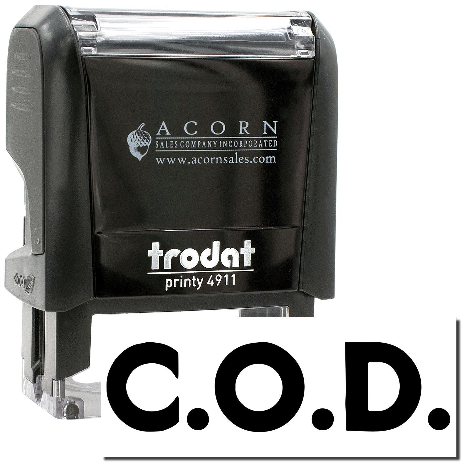 Black Trodat Printy 4911 C.O.D. self-inking stamp by Acorn Sales Company Incorporated