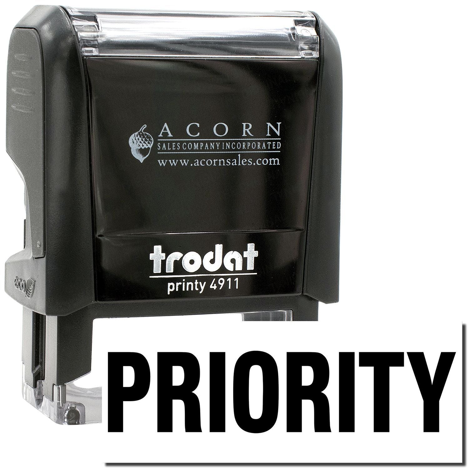 Trodat Printy 4911 self-inking PRIORITY stamp by Acorn Sales, black office rubber stamp for mail and document marking