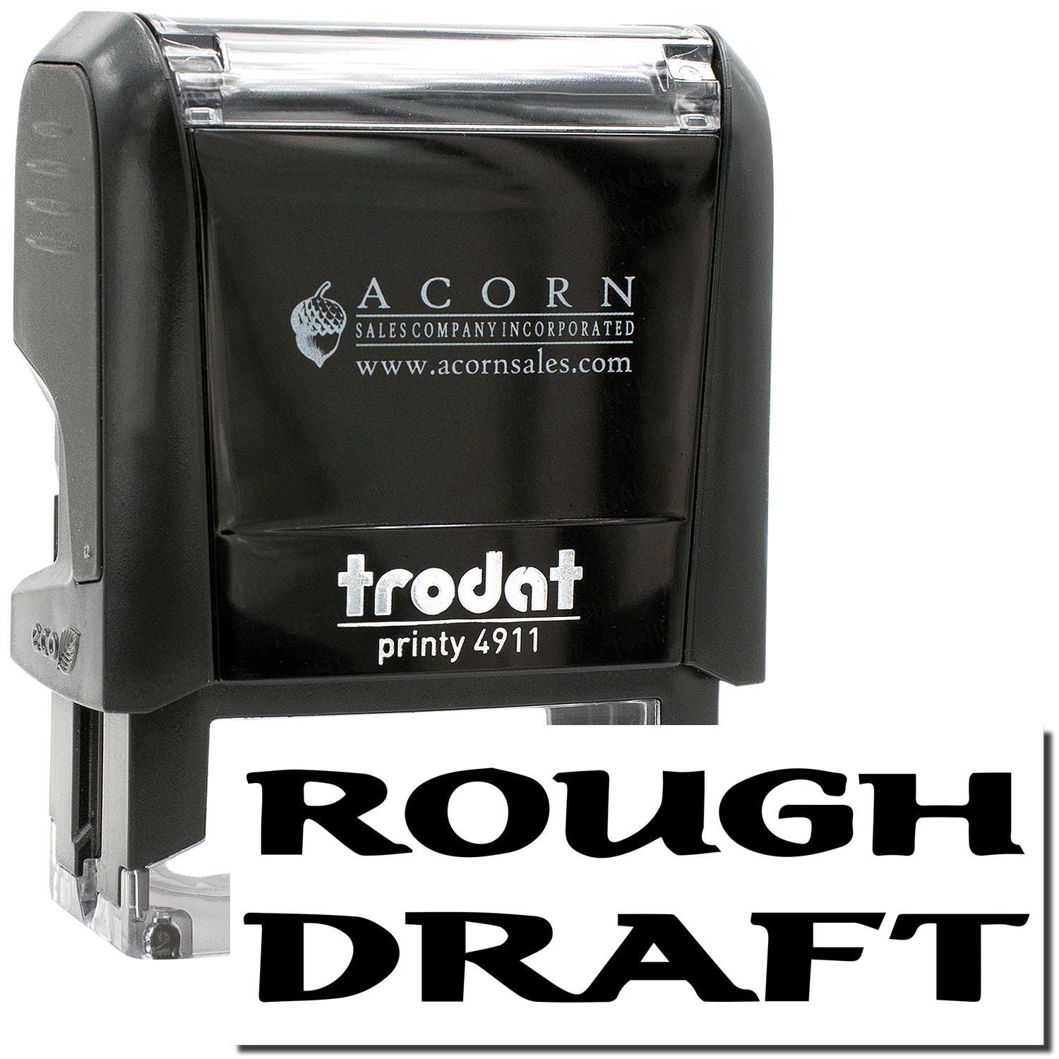 Trodat Printy 4911 self-inking stamp with Rough Draft imprint, black office stamper by Acorn Sales