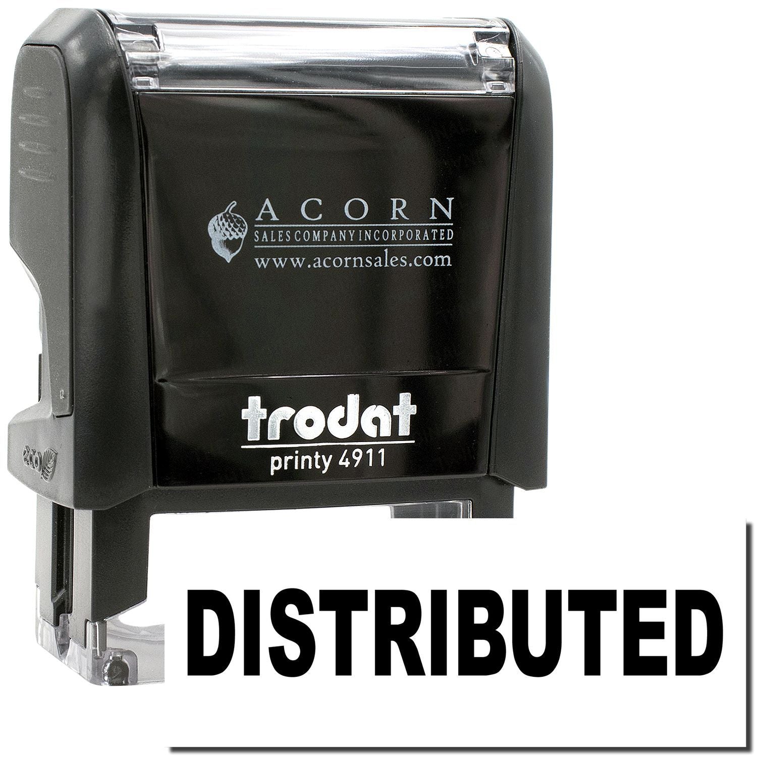 Trodat Printy 4911 self-inking stamp by Acorn Sales Company, black office rubber stamp distributed model