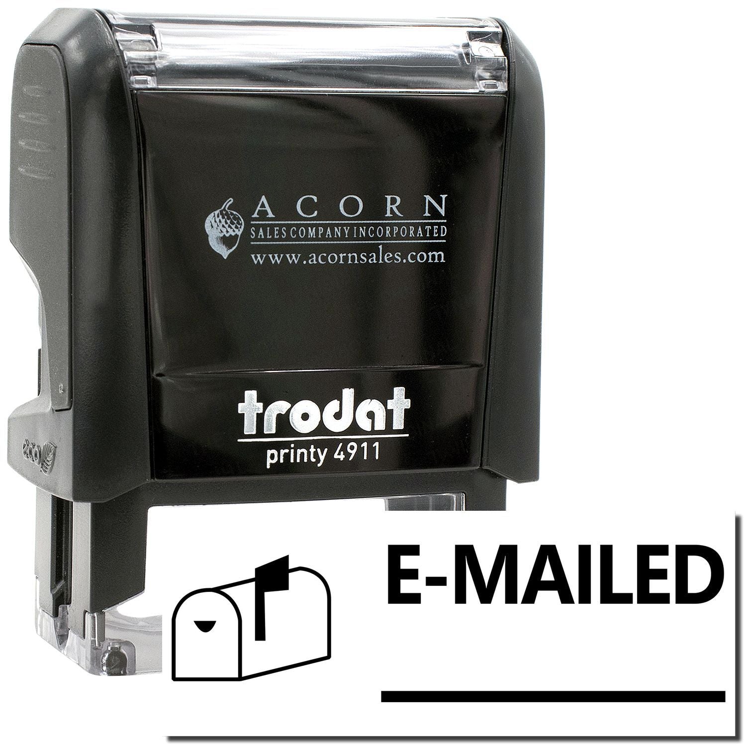 Black Trodat Printy 4911 self-inking E-mailed stamp by Acorn Sales Company with mailbox icon.
