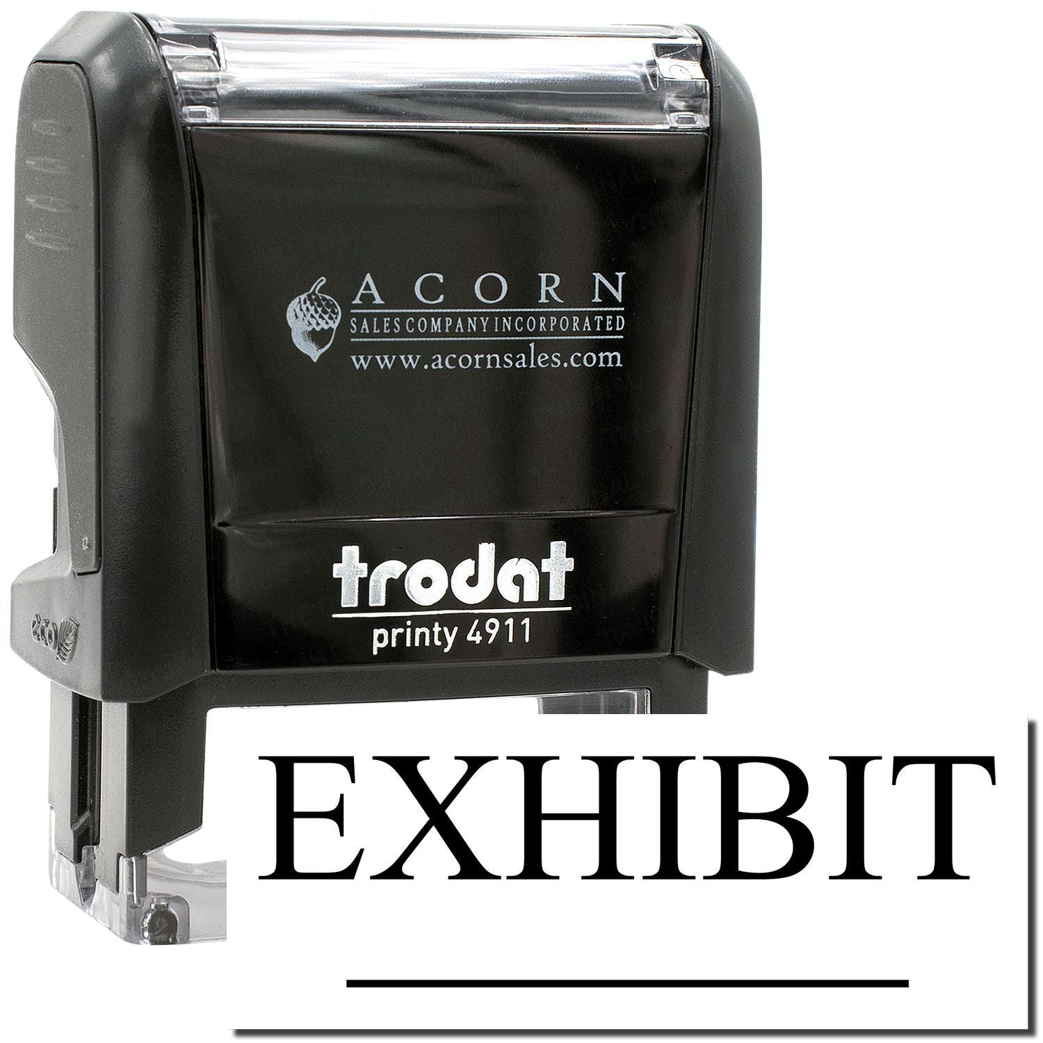 Trodat Printy 4911 self-inking Exhibit stamp from Acorn Sales, black office rubber stamp tool