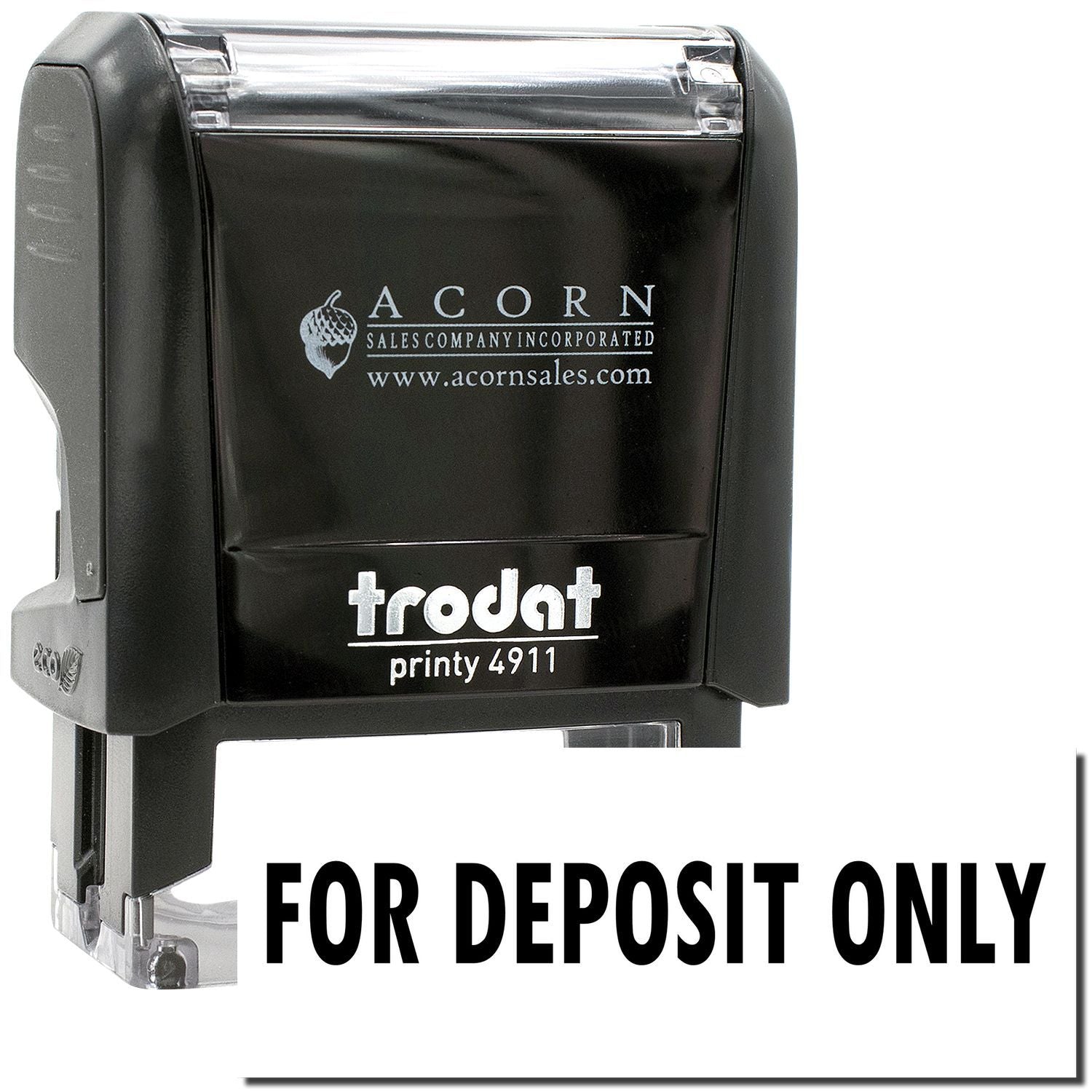 Trodat Printy 4911 self-inking “For Deposit Only” bank stamp by Acorn Sales Company.