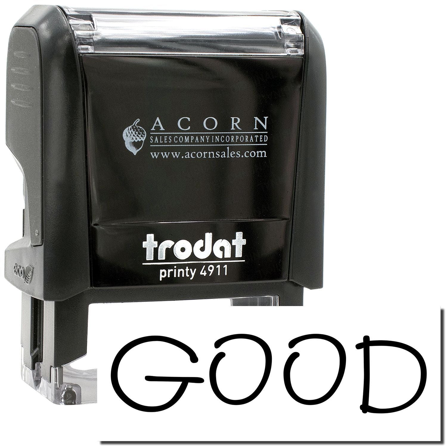 Trodat Printy 4911 self-inking rubber stamp with GOOD imprint and Acorn Sales Company branding