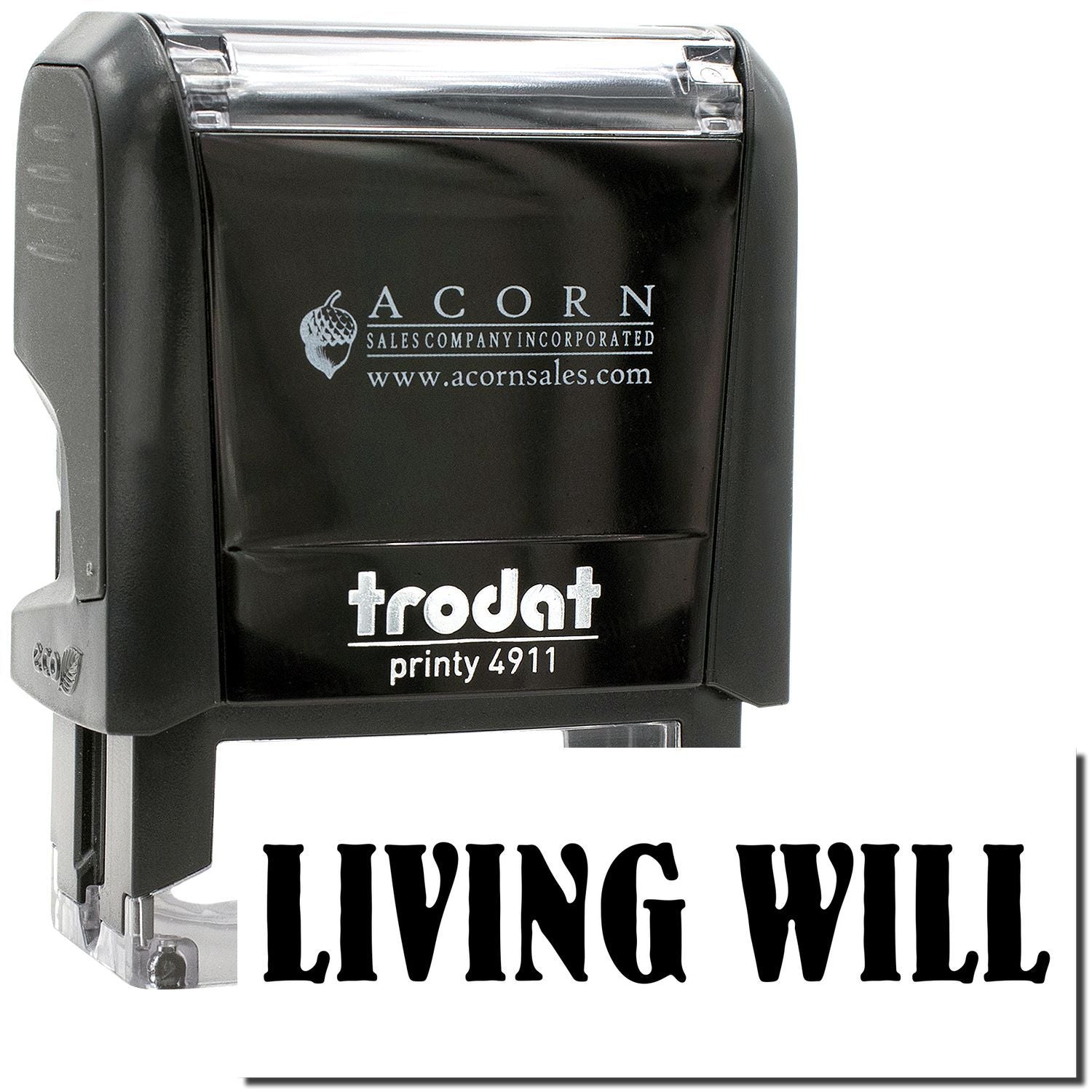 Black Trodat Printy 4911 self-inking Living Will stamp by Acorn Sales Company