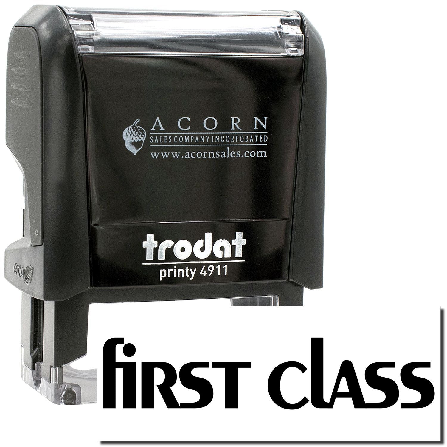 Trodat Printy 4911 self-inking First Class stamp by Acorn Sales Company, black office stamp tool