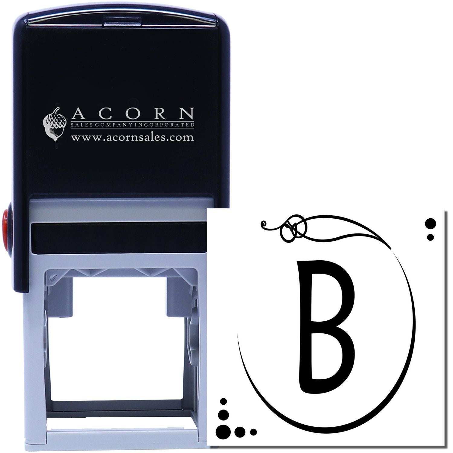 Self-inking custom rubber stamp with decorative letter B monogram for office branding and personalized use