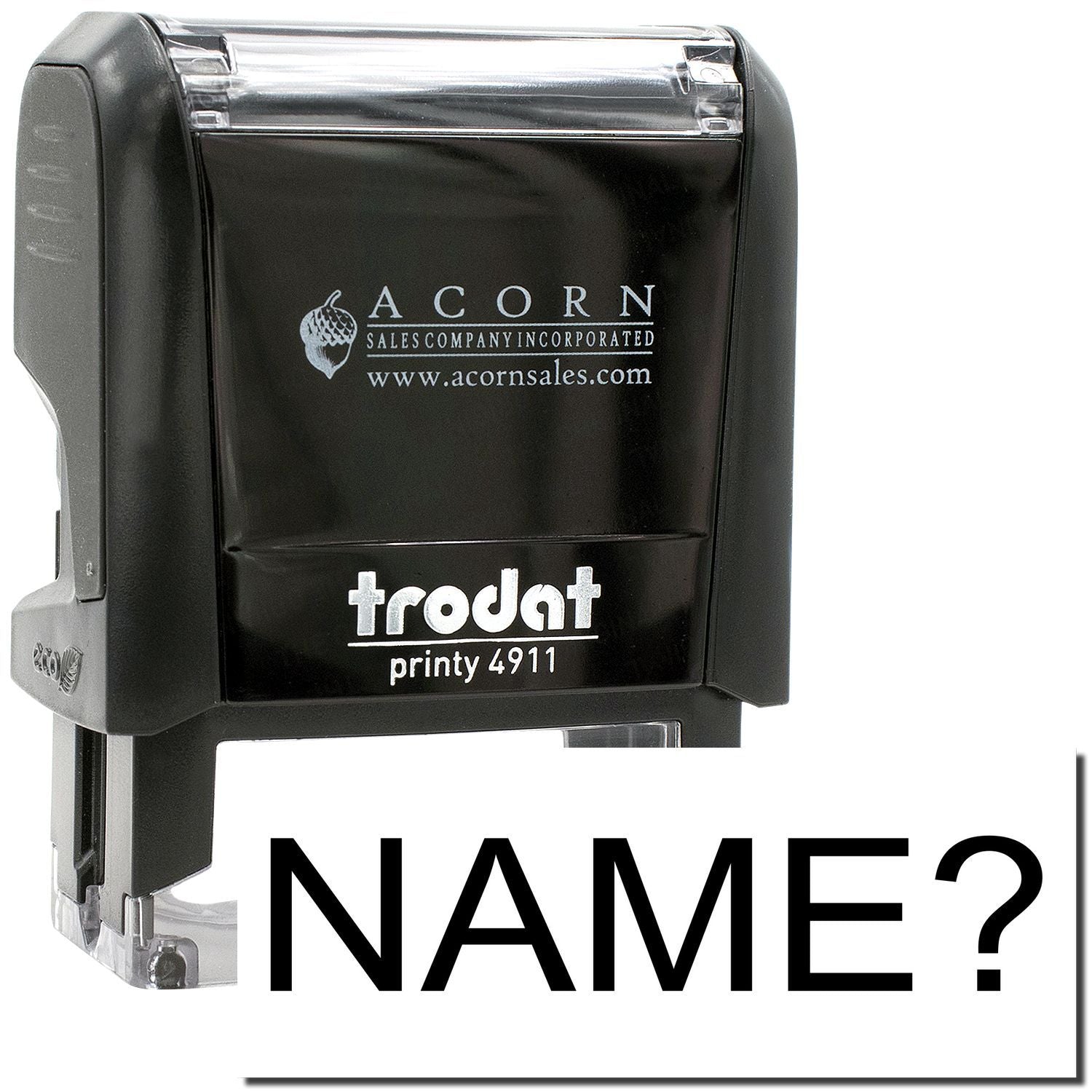 Trodat Printy 4911 self-inking stamp with Acorn Sales Company logo and name placeholder text.