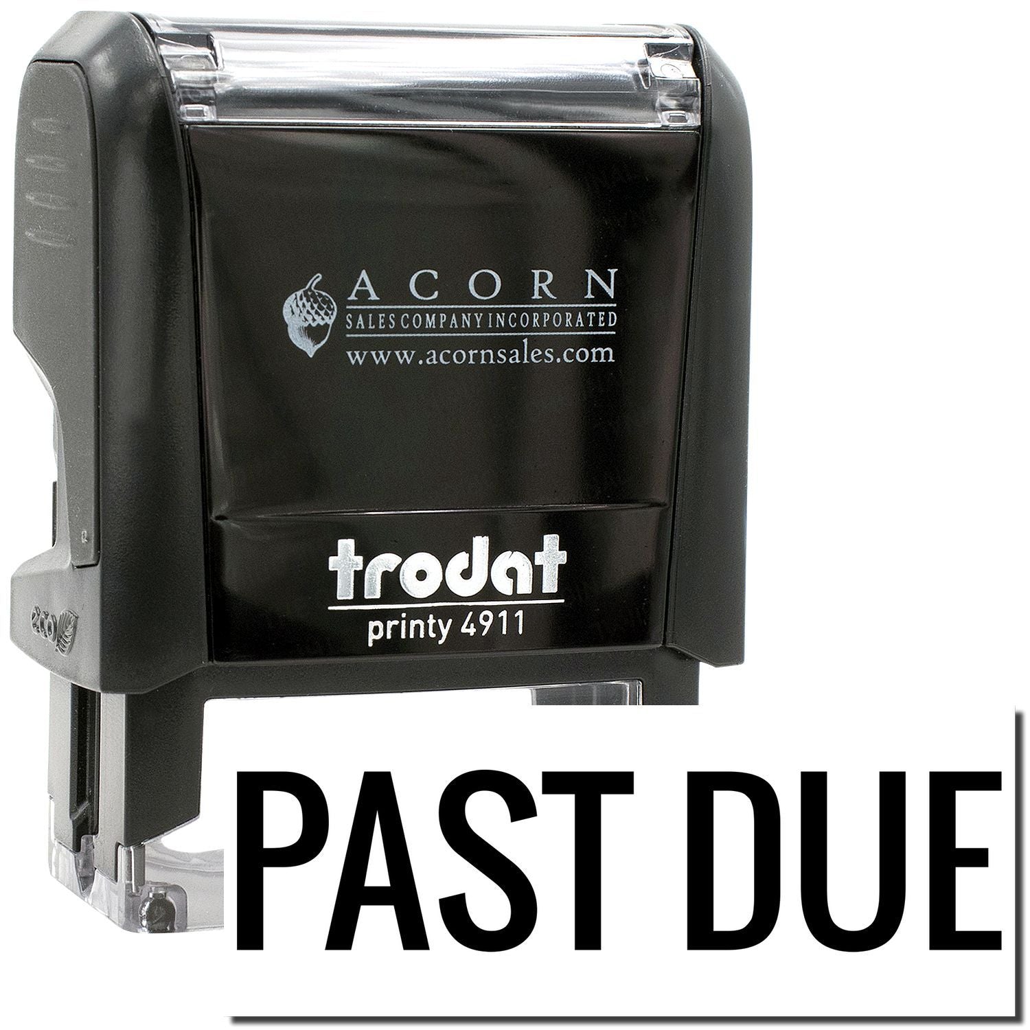Trodat Printy 4911 self-inking PAST DUE stamp, black office rubber stamp for billing and paperwork.